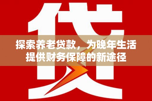 利津探索养老贷款，为晚年生活提供财务保障的新途径